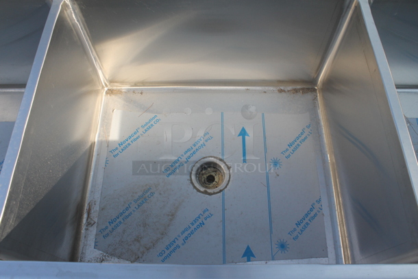 BRAND NEW! Vollrath Commercial Stainless Steel Flush Mount 3 Bay Sink With Left and Right Drain Boards And Right Side Undershelf On Galvanized Legs. Bays are 28x24x15 deep and Drainboards are 37x26 - Image 5 of 9