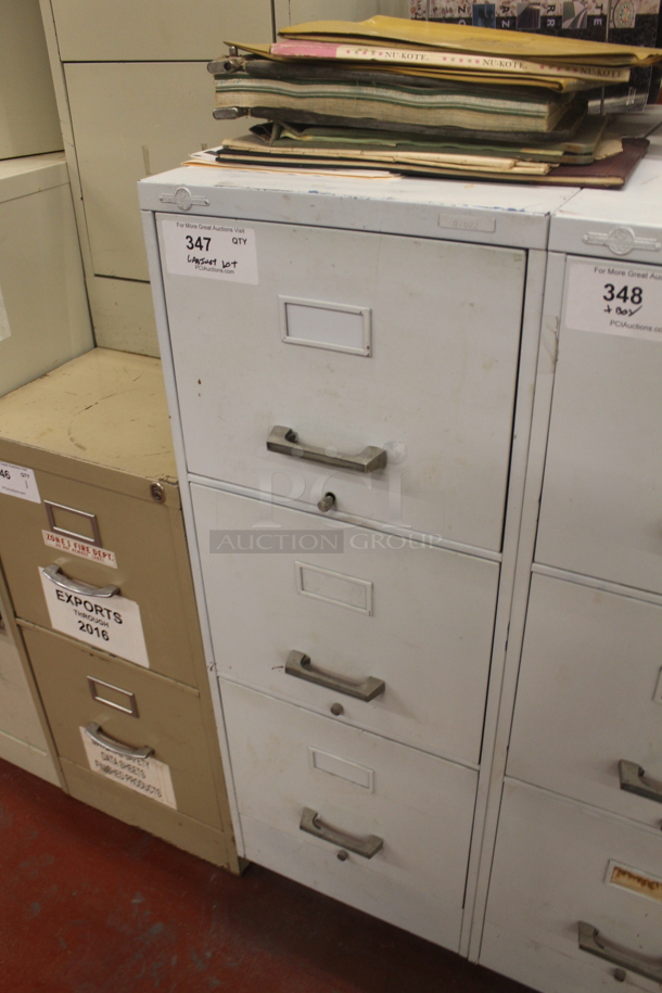 Globe Werner White Metal 3 Drawer Filing Cabinet w/ Contents. BUYER MUST REMOVE. - Image 3 of 7