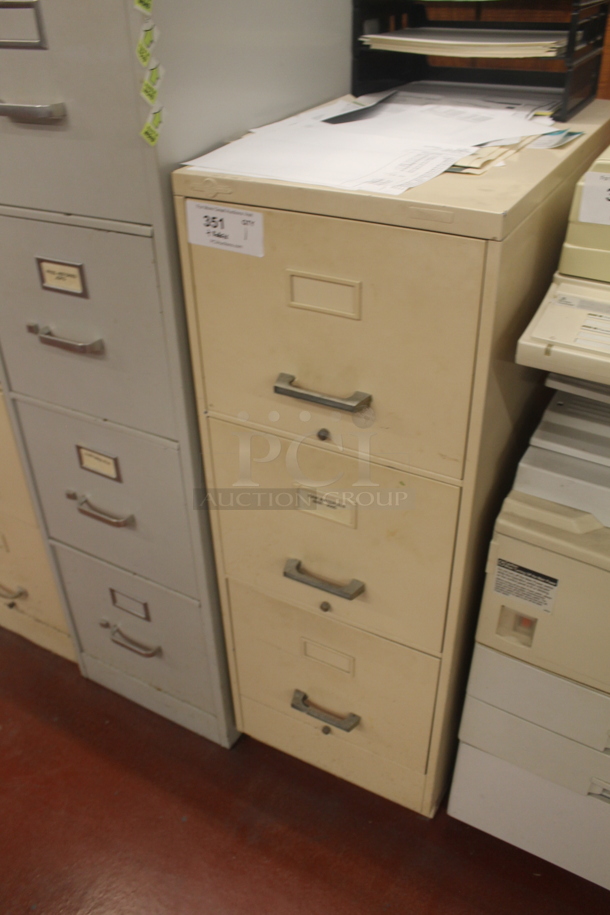 Tan Metal 3 Drawer Filing Cabinet w/ Contents. BUYER MUST REMOVE. - Image 3 of 4