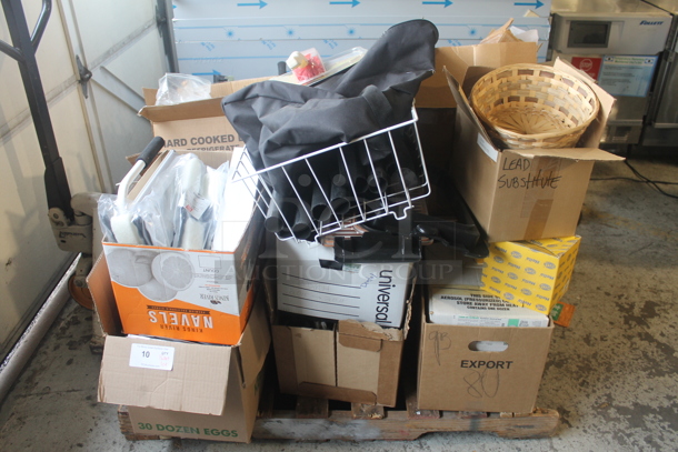 ALL ONE MONEY! Pallet Lot of Various Items Including Basket, Cleaning Supplies, Cords! - Image 1 of 7