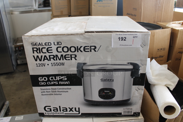 BRAND NEW IN BOX! Galaxy 177GRCS60 Stainless Steel Commercial Countertop Rice Cooker Warmer. 120 Volts, 1 Phase.  - Image 1 of 5