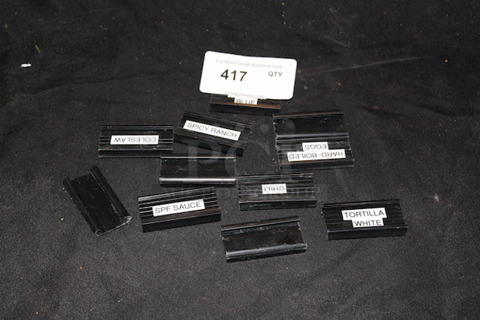 STAY ORGANIZED! Lot of 11 Focus FSHELF3B 3" Plastic Shelf Labels, Black. 1-1/4" Opening For Loading Labels. 
