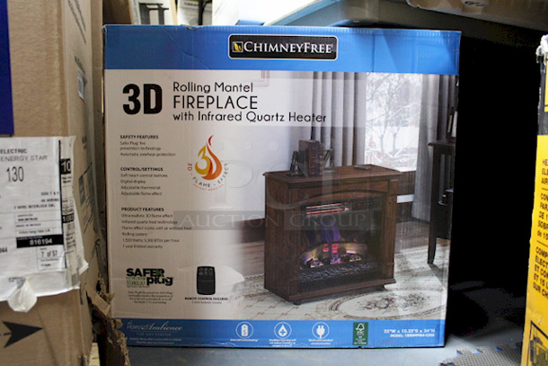 ChimneyFree® Rolling Mantel with 3D Infrared Quartz Electric Fireplace, Remote Controlled, Caramel Birch - Image 1 of 5