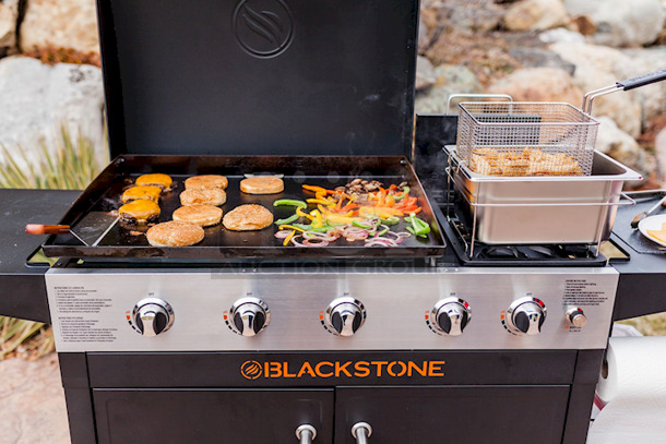 DON'T LET THIS PASS YOU BY!! Blackstone Model 1845 Range Top Combo - 28" Griddle with Bonus Fryer. (3) Burner Griddle With (2) Burner Range. 65,000 BTUs, On Casters. 68.25 in. x 27.5 in. x 41.25 in. - Image 7 of 8