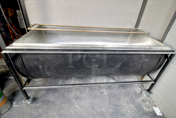 NEW/NEVER USED Custom Stainless Steel Mash-Lauter Tun, Copper Tubing Filter System, Copper Tubing System For Adding Hot Water Evenly Over The Mash, 2" Drain With Butterfly Valve, On Heavy Duty Commercial Casters. Mash Tun Can Also Be Used As A Cool Ship For Lambic (Spontaneous Fermentation) Brewing.  - Image 1 of 9