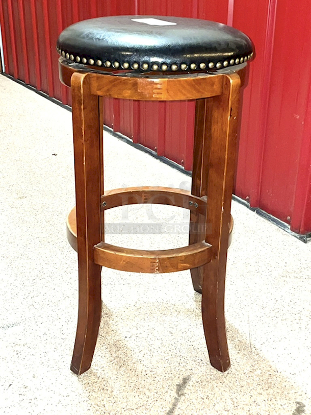 SWEET! Wooden Barstool With Foot Rest & Padded Seat W/ 360* Movement. Seat Not Attached - Needs Screws.  - Image 1 of 3