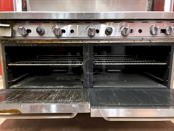 SUPER! Atosa ATO-48G2B 60″ Gas Range With a 48” Griddle Top [3/4" Thick Plate], 2 Open Range Burners And 2 Ovens, Natural Gas. (2) Top Burners: 25,000 BTU, Griddle: 27,000 BTU and 2 Oven Burners: 27,000 BTU - Oven temperature range between 175°F to 550°F - Image 4 of 6
