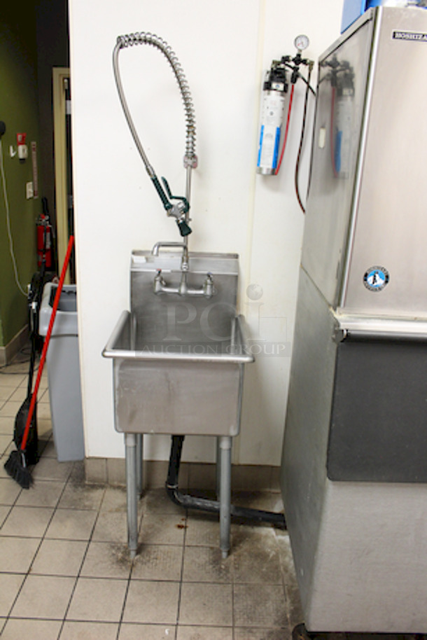 Stainless Steel Prep-Sink With Pre-Rinse Unit. 