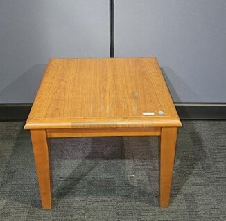 Wooden end table and bookshelf set- 1 of each piece. End table shows some minor scuffs on the legs but in sound condition. Bookcase is in great used condition. Perfect additions to home, business or office. End table measures 20” H x 24” W. Bookcase measures 30” H x 36” W.  