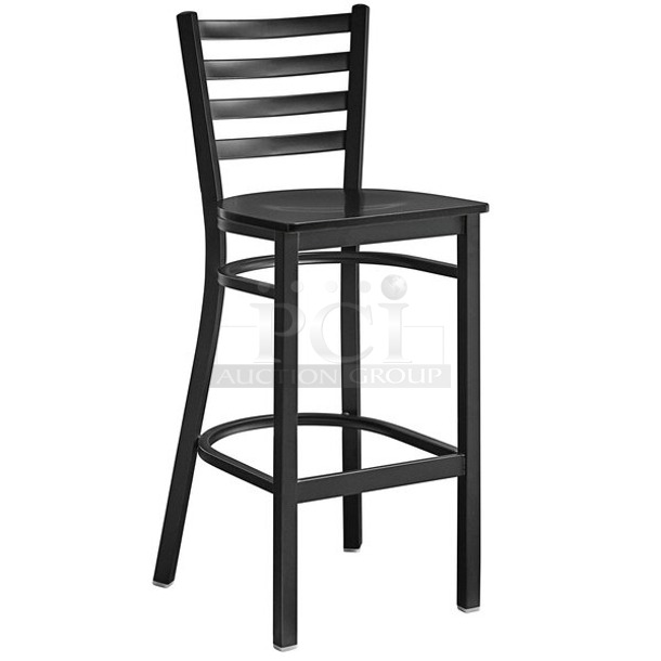 BRAND NEW SCRATCH & DENT! Lancaster Table & Seating Wood Frame Black Finish Ladder Back Bar Stool. Frame only. 8x Your Bid - Image 1 of 4