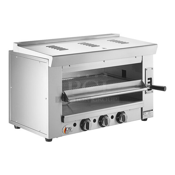 BRAND NEW SCRATCH AND DENT! Cooking Performance Group CPG 351S36SBL Stainless Steel Commercial Propane Gas Powered Salamander Broiler Cheese Melter. 36,000 BTU.