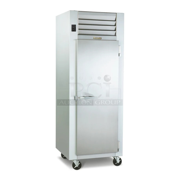 BRAND NEW SCRATCH AND DENT! 2023 Traulsen G10010 Stainless Steel Commercial Single Door Reach In Cooler w/ Poly Coated Racks on Commercial Casters. 115 Volts, 1 Phase. Tested and Working! - Image 1 of 7
