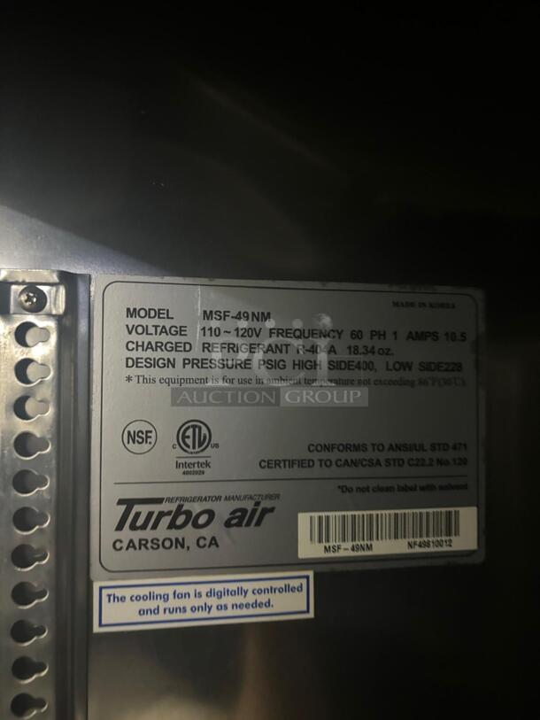  Turbo Air MSR-49NM 49cf Commercial Reach-In Refrigerator With 2 Solid Doors
 - Image 3 of 5