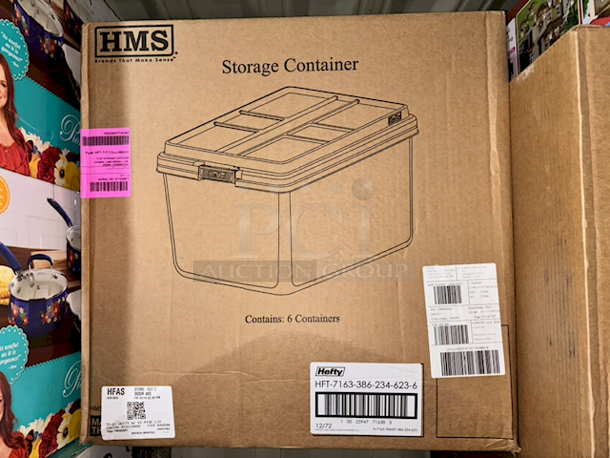 (2) BOXES OF OF 6!! HMS Hefty HFT-7163-386-234-623-6 HI-Rise Large 18-Gallons (72-Quart) Weatherproof Heavy Duty Tote with Latching Lid. 2x Your Bid