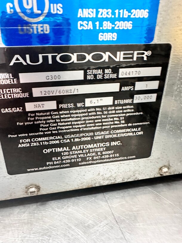 Late Model Optimal Automatics G-300 Autodoner Natural Gas 45 lb. Vertical Broiler Working  - Image 6 of 7