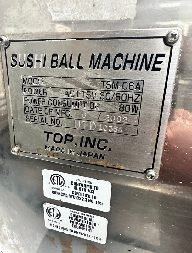 Working Top TSM06 Samrice Full-Automatic Sushi Ball Robot 115 Volt Made in Japan - Image 9 of 9