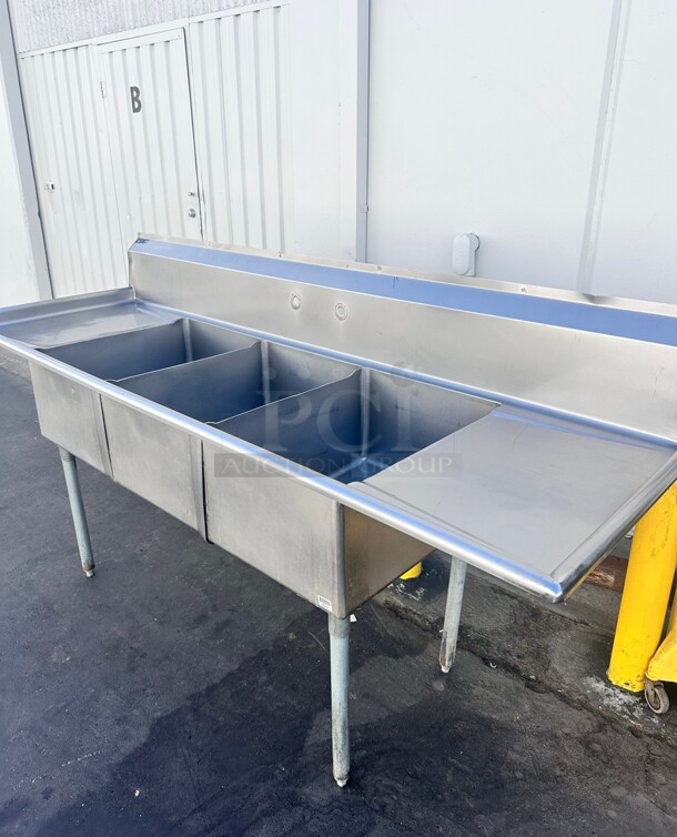 Commercial Three Compartment 89 inch Stainless Steel Sink  - Image 5 of 7