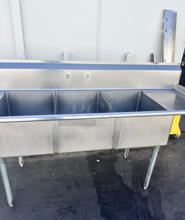 Commercial Three Compartment 89 inch Stainless Steel Sink  - Image 6 of 7