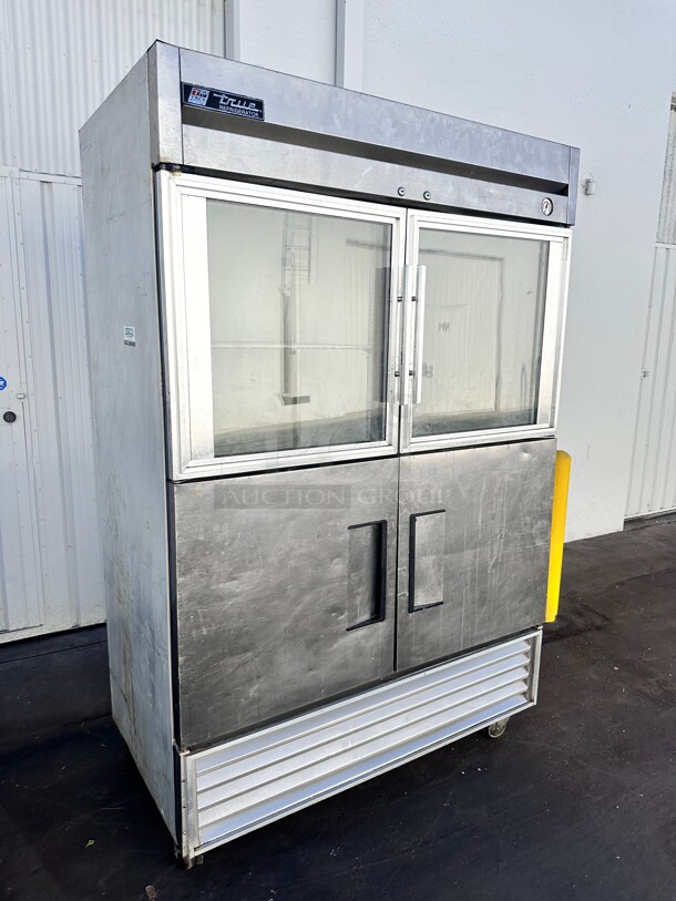 True T-49-2-G-21 54 1/8" Bottom Mounted Glass and Solid Half Door Reach-In Refrigerator 115 Volt Tested and Working! - Image 1 of 7