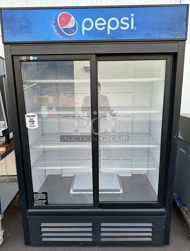 Excellent Condition QBD CD45-HC Two Sliding Glass Door Refrigerator 115 Volt Tested and Working! - Image 1 of 4