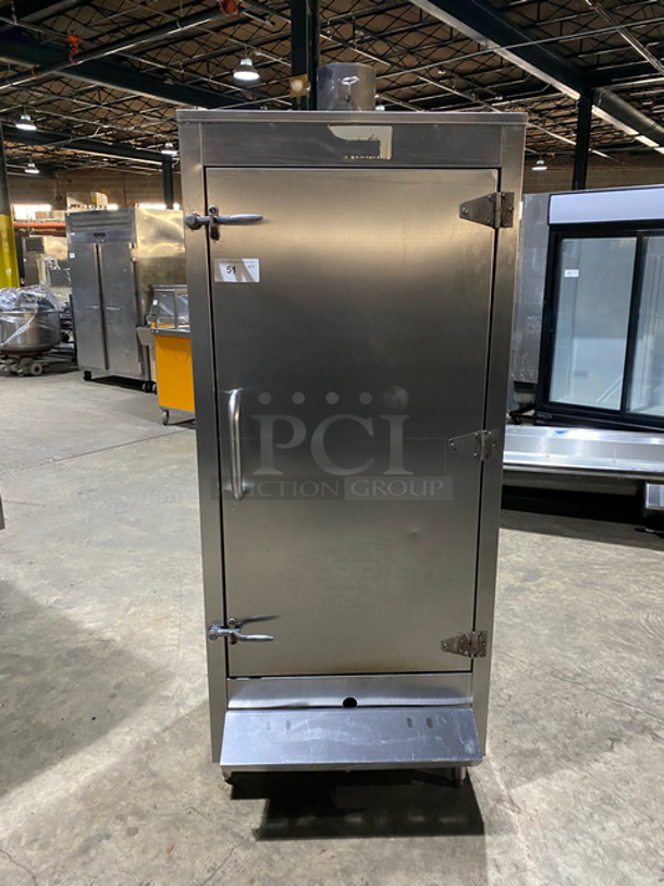 WOW! All Stainless Steel Commercial Single Door Natural Gas Powered Smoker! With Metal Rack!  On Legs!