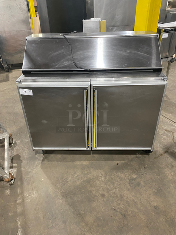 NICE! Silver King Commercial Refrigerated Sandwich Prep Table! With 2 Door Storage Space Underneath! All Stainless Steel! On Casters! Model: SKP4812 SN: SBCK142374A 115V 60HZ