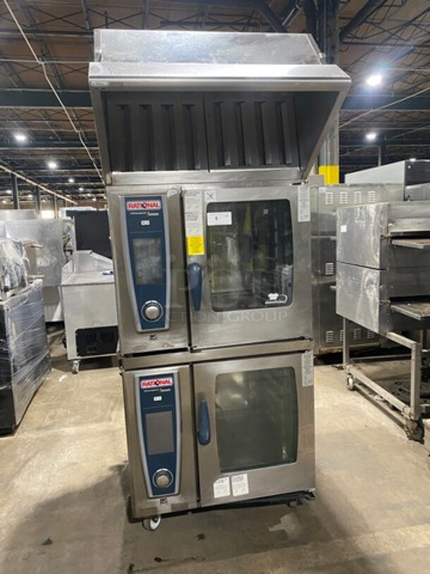 SWEET! LATE MODEL! 2016! Rational Electric Powered White Efficiency Self Cooking Center Double Deck Combi Convection Oven! With Rational Ventless Exhaust System! With View Through Doors! All Stainless Steel! 2x Your Bid Makes One Unit! Model: SCCWE61 SN: E61SH16052516723, SN: E61SH16032505346 208V 60HZ 3 Phase! Working When Removed! 