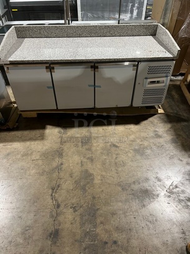 AMAZING! NEW! SCRATCH-N-DENT! Omcan Commercial Refrigerated Italian Style Marble Top Pizza Prep Table! With 3 Door Storage Space Underneath! Poly Coated Racks! All Stainless Steel! Model: PTCN0581 110V - Image 1 of 8