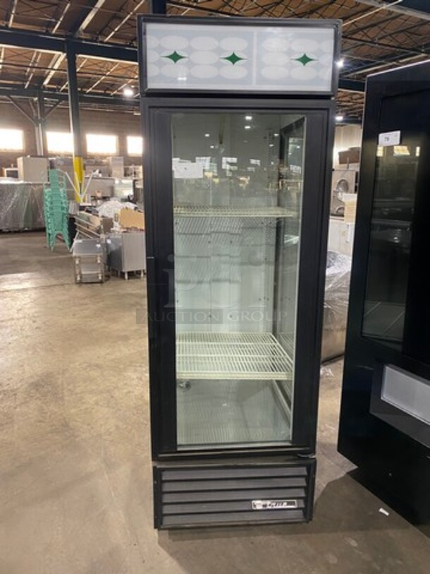 True Commercial Single Door Reach In Cooler Merchandiser! With Glass On Both Sides! View Through Door! With Poly Coated Racks! Model: GEM23 SN: 14651168 115V 1 Phase