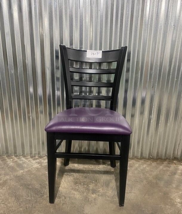 NEW! Black Wood Dining Chair With Purple Vinyl Seat! 3x Your Bid! - Image 1 of 6