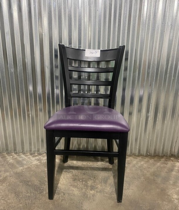 Black Wood Dining Chair With Purple Vinyl Seat! 3x Your Bid! - Item #1107749