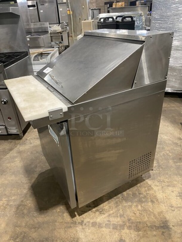 Avantco Commercial Mega Top Refrigerated Sandwich Prep Table! With Commercial Cutting Board! Single Door Storage Space Underneath! All Stainless Steel! On Casters! Model: 178SSPT27MHC SN: 6121420118051008 115V - Image 2 of 10