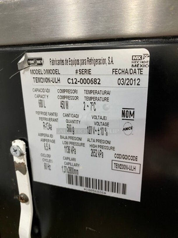 2012 Torrey Commercial Refrigerated Deli/Bakery Display Case Merchandiser! With Curved Front Glass! With Rear Access Doors! Stainless Steel Body! Model: TEM200NULH SN: C12000682 127V! Working When Removed! - Image 5 of 8