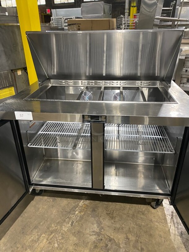 NICE! Bison Commercial Refrigerated Mega Top Sandwich Prep Table! With 2 Door Storage Space Underneath! With Poly Coated Racks! All Stainless Steel! On Casters! Model: BST4818 SN: BST481800320102500K80011 115V 1PH - Image 5 of 10