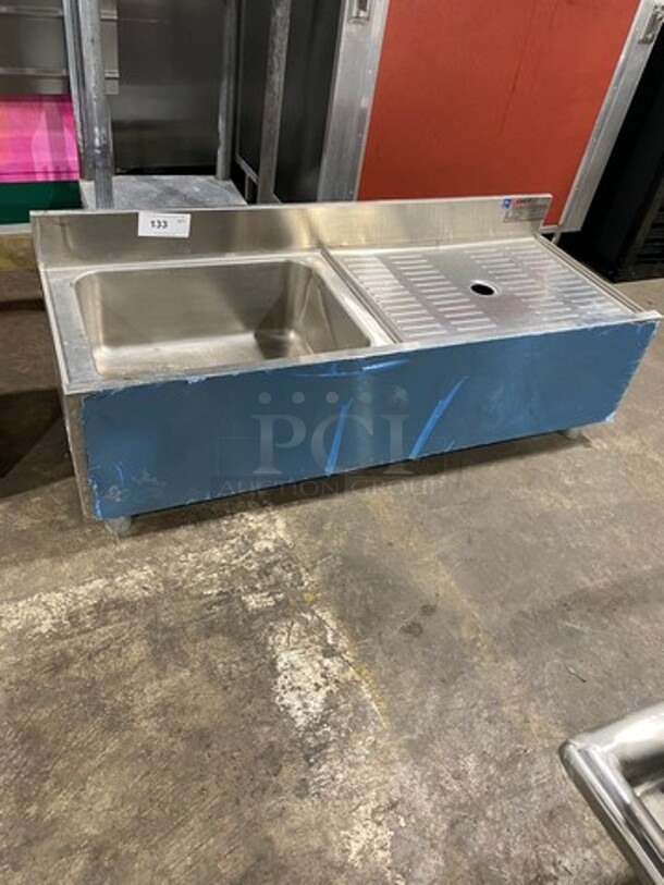 NEW! Eagle Commercial Single Compartment Sink! With Right Side Drain Board! With Back Splash! All Stainless Steel! - Image 1 of 7