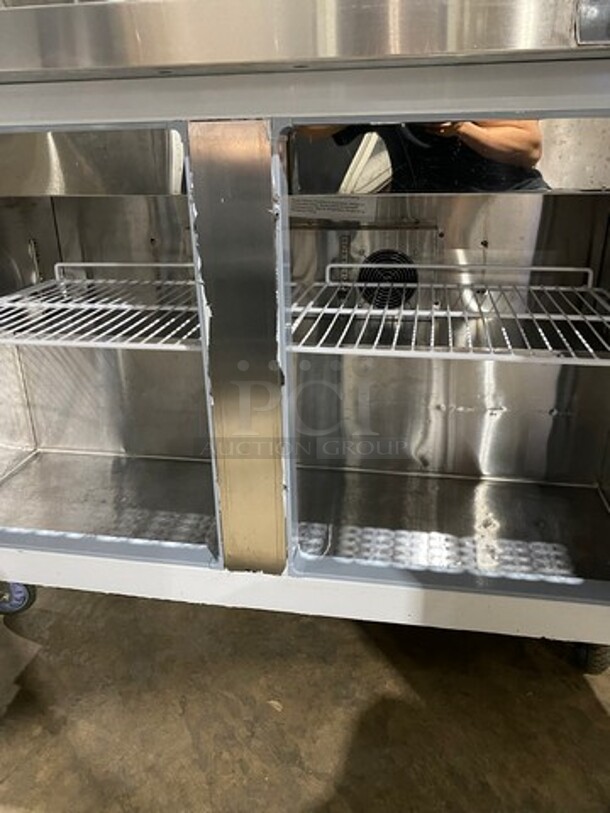 LATE MODEL! 2019 Commercial Refrigerated Sandwich Prep Table! With 2 Door Underneath Storage Space! Poly Coated Racks! All Stainless Steel! On Casters! Model: 48SPM 115V SN: 1119NARE0441 115V - Image 6 of 10