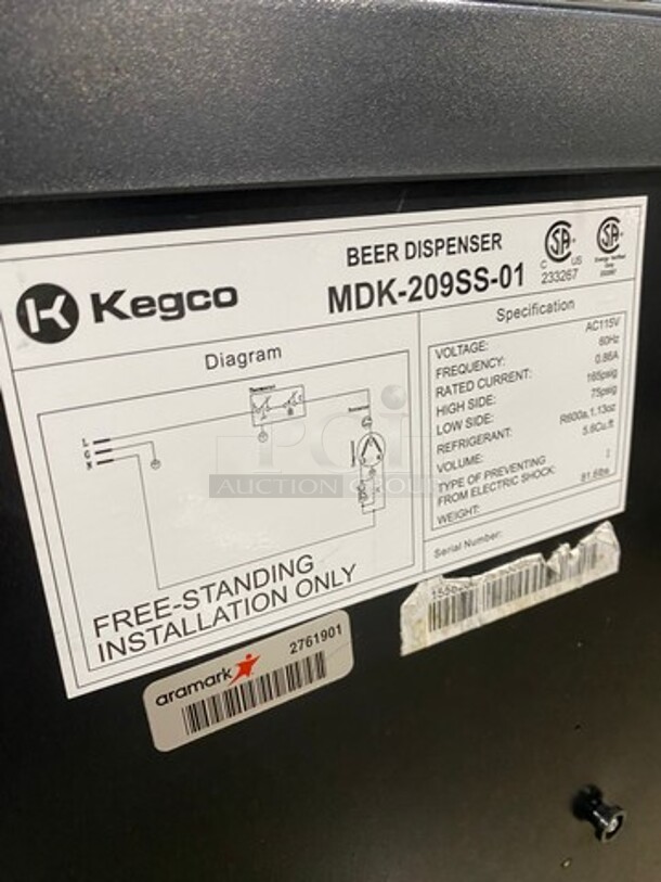 Kegco Commercial Refrigerated Dual Tap Kegerator! With Tower! With Single Door Storage Space Underneath! Model: MDK209SS01 115V 60HZ 1 Phase - Image 7 of 9