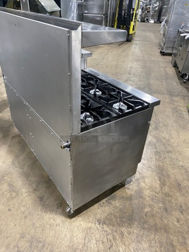 Imperial Commercial Natural Gas Powered 6 Burner Stove With Right Side Flat Griddle! Griddle Has Side Splashes! With Raised Back Splash And Salamander Shelf! With 2 Oven Underneath! Metal Oven Racks! All Stainless Steel! On Casters! - Image 4 of 11