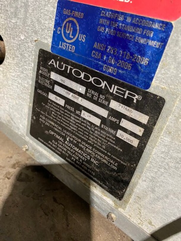 Auto Doner Commercial Countertop Natural Gas Powered Vertical Broiler Gyro Machine! All Stainless Steel! Model: 3PG SN: 23166D - Image 7 of 8