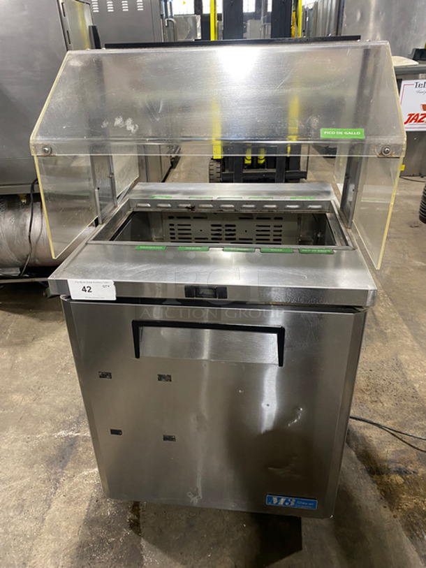 NICE! Turbo Air Refrigerated Salad Bar Island! With Sneeze Guard! Single Door Storage Space Underneath! All Stainless Steel! On Casters! Model: MST28711S SN: MS2TS10129 115V 60HZ 1 Phase