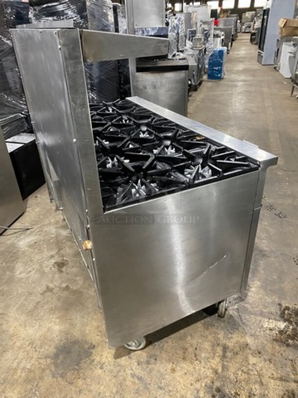 GREAT! Sunfire Commercial Natural Gas Powered 10 Burner Stove! With Raised Back Splash And Salamander Shelf! With 2 Full Size Oven Underneath! All Stainless Steel! On Casters! - Image 4 of 10