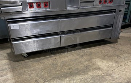 Silver King Commercial Refrigerated Chef Base! With 4 Drawer Storage Space! All Stainless Steel! On Casters! Model: SKRCB84H SN: SAJM82804A 115V 60HZ 1 Phase