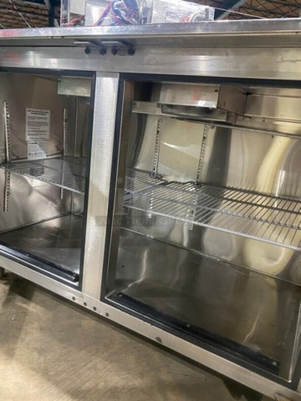 Wow! Glas Tender Refrigerated 2 Door Bar Back Cooler/Mechandiser! All Stainless Steel Worktop! Model LP60-R1XS Serial 134133537! 120V 1 Phase!  - Image 5 of 8