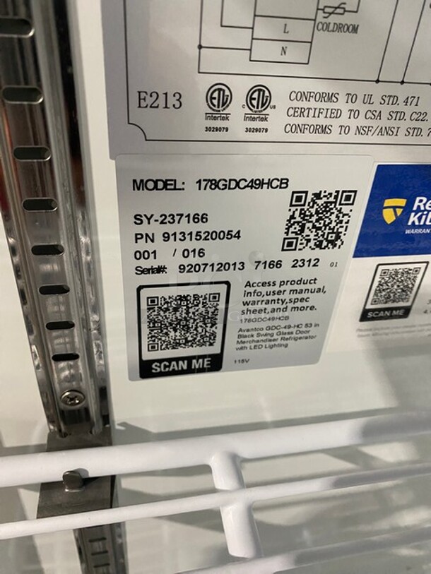 WOW! LIKE NEW! Late Model 2023! Avantco Commercial Double Glass Door Reach In Refrigerator/Merchandiser! With LED Lights! With Poly Coated Racks! With Label/Price Bracketts! On Casters! 115V! Model: 178GDC49HCB SN: 920712013 7166 2312! Working When Removed! - Image 7 of 11