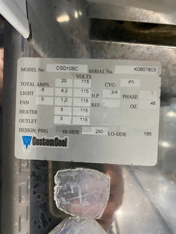 NICE! Custom Cool Commercial Refrigerated Bakery/ Deli Display Case Merchandiser! With Curved Front Glass! With Rear Access Doors! Stainless Steel Body! Model: CGD10SC SN: K0607803 115V 60HZ 1 Phase - Image 9 of 10