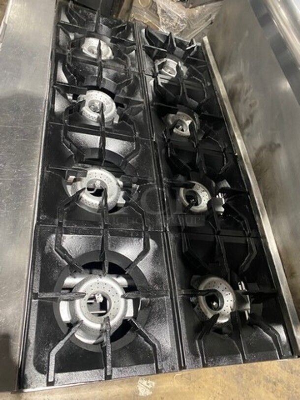 American Range Commercial Natural Gas Powered 8 Burner Stove! With Raised Back Splash And Salamander Shelf! With 2 Oven Underneath! Metal Oven Racks! All Stainless Steel! On Casters! - Image 5 of 10