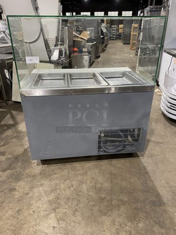 Leader 48 Inch Refrigerated Mega Top Sandwich Prep Table With Sneeze Gaurd! Model LM48SC Serial PW11M2201B! 115V 1 Phase! On Commercial Casters! - Image 1 of 9