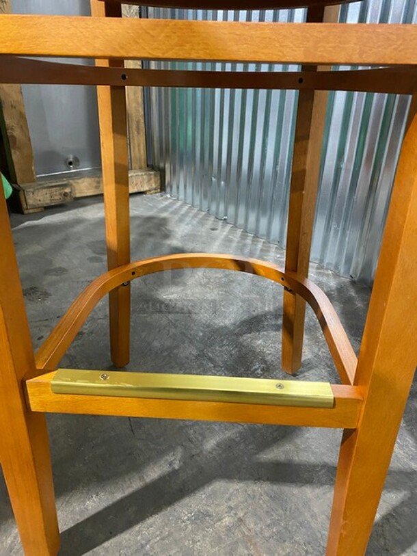 NICE!  NEW! Premium Us Made Vertical Slat Wood Bar Stool! With Black Vinyl Seat! 3x Your Bid! - Image 5 of 6