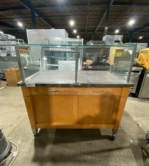 Commercial Food Prep/ Serving Station Counter! With Sneeze Guard! With Storage Space Underneath! On Casters!