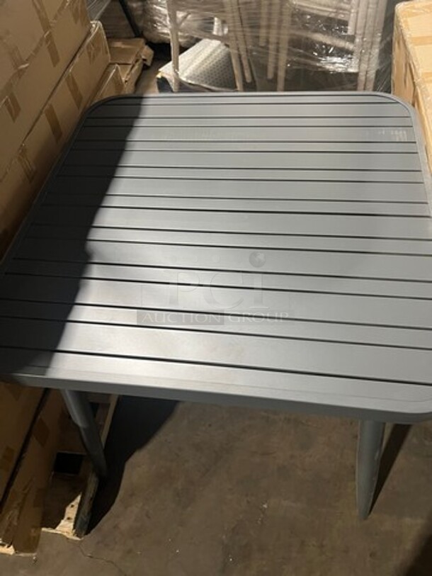 Brand New In The Box! DT All Alluminum Dark Gray Slats Dining Table! 30" By 30" With Legs! Perfect For Outdoors!  - Image 3 of 5